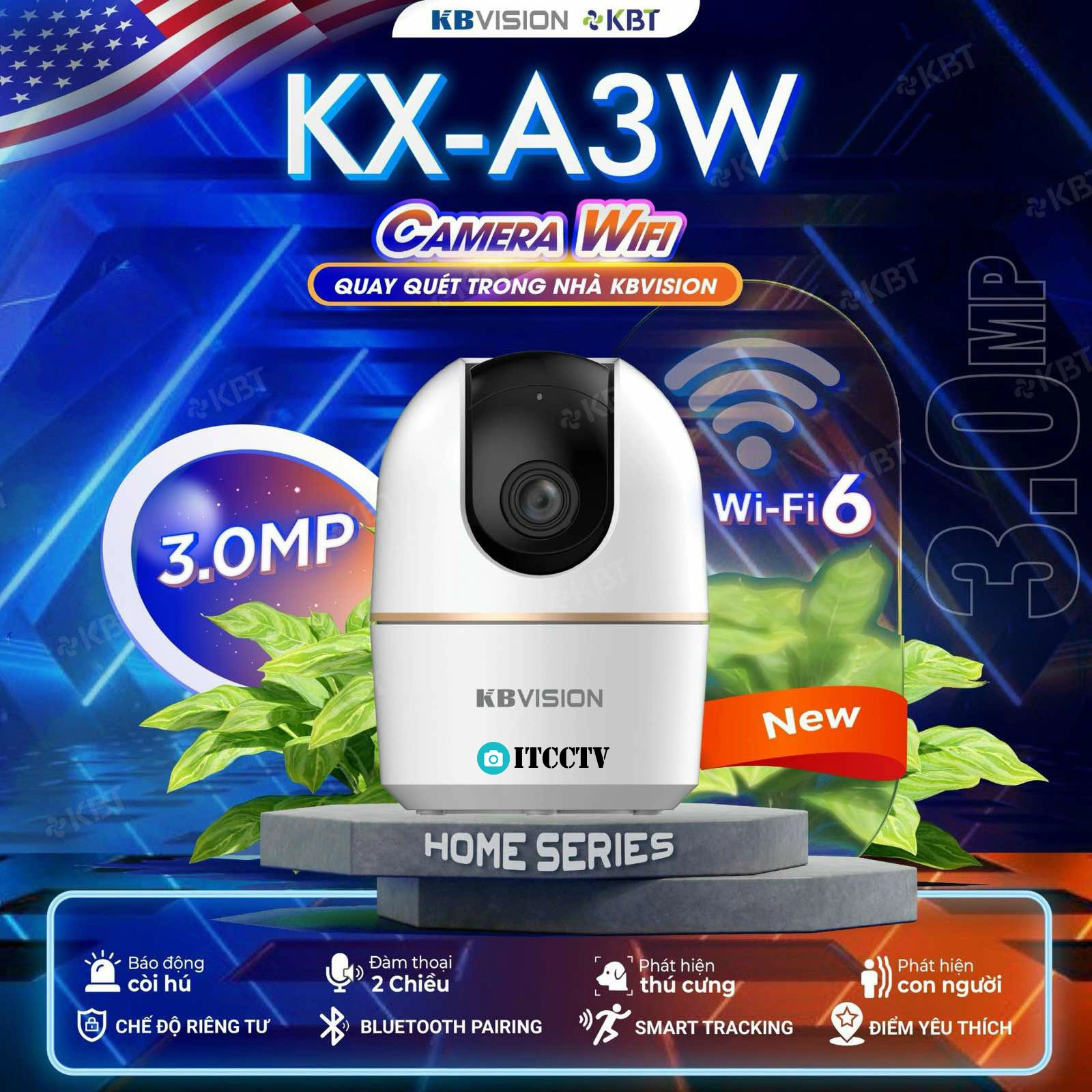Camera wifi trong nhà quay quét 3MP 2K KX-A3W