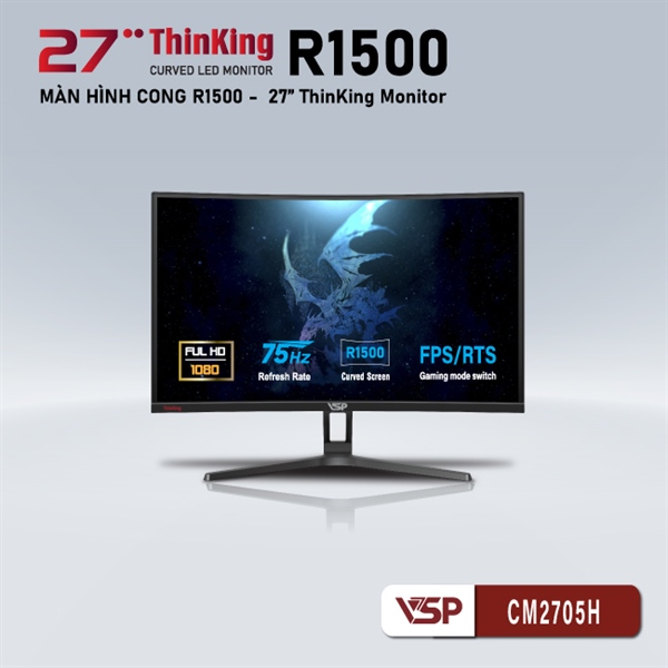 Màn Hình Cong VSP CM2705H 27"/ FHD/ 75Hz/ HDMI/ VGA Trắng