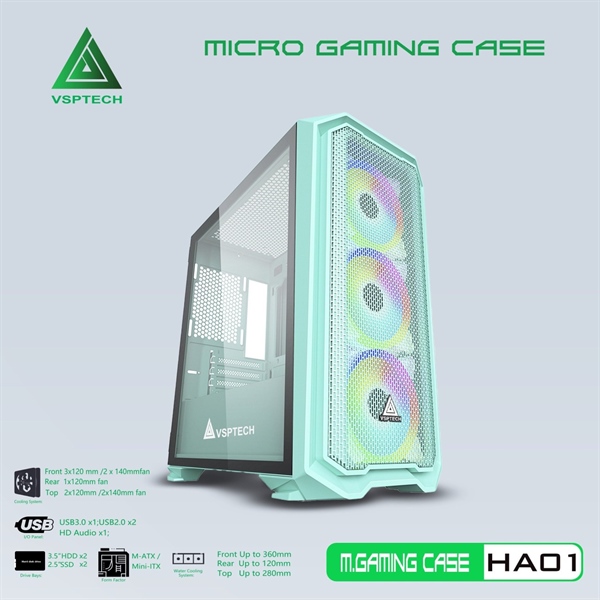 Thùng máy Case VSP Gaming HA01 Xanh